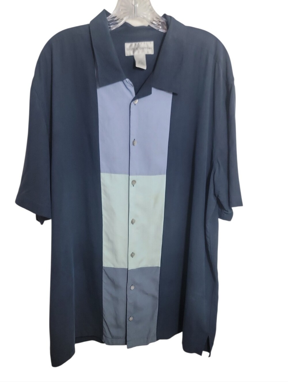 Croft & Barrow Navy blue gray button down short sleeve silk shirt men's XLT